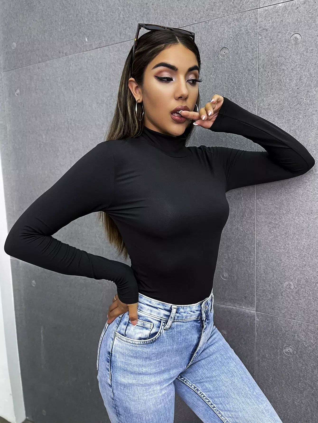 Mock-neck Solid Fitted Tee - Image 5