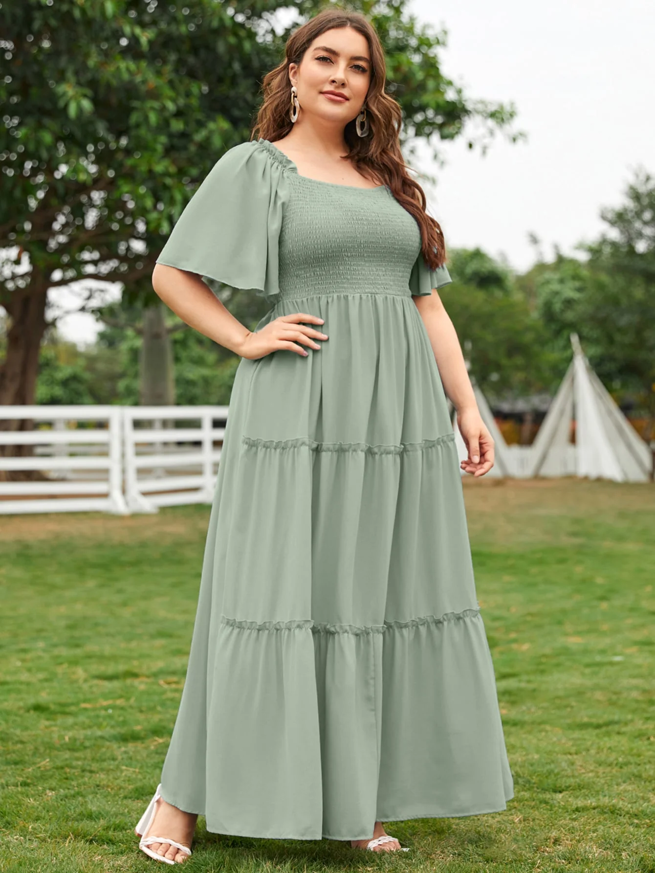 Modelyn Plus Size 1pc Butterfly Sleeve Shirred Dress - Image 4