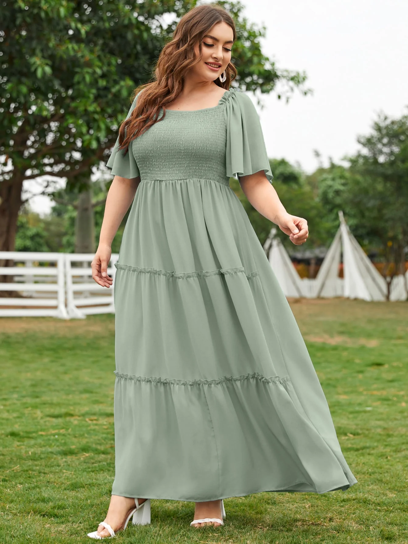 Modelyn Plus Size 1pc Butterfly Sleeve Shirred Dress - Image 5