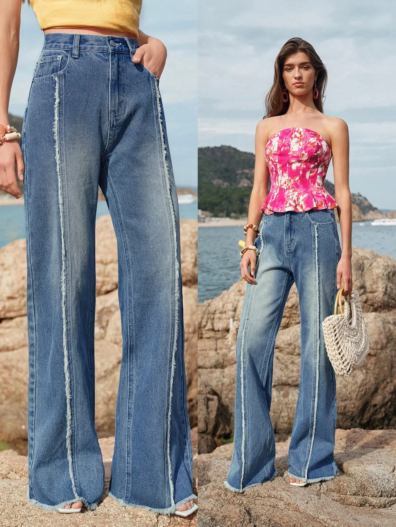 MOTF PREMIUM WASHED RAW TRIM FLARE JEANS - Image 8