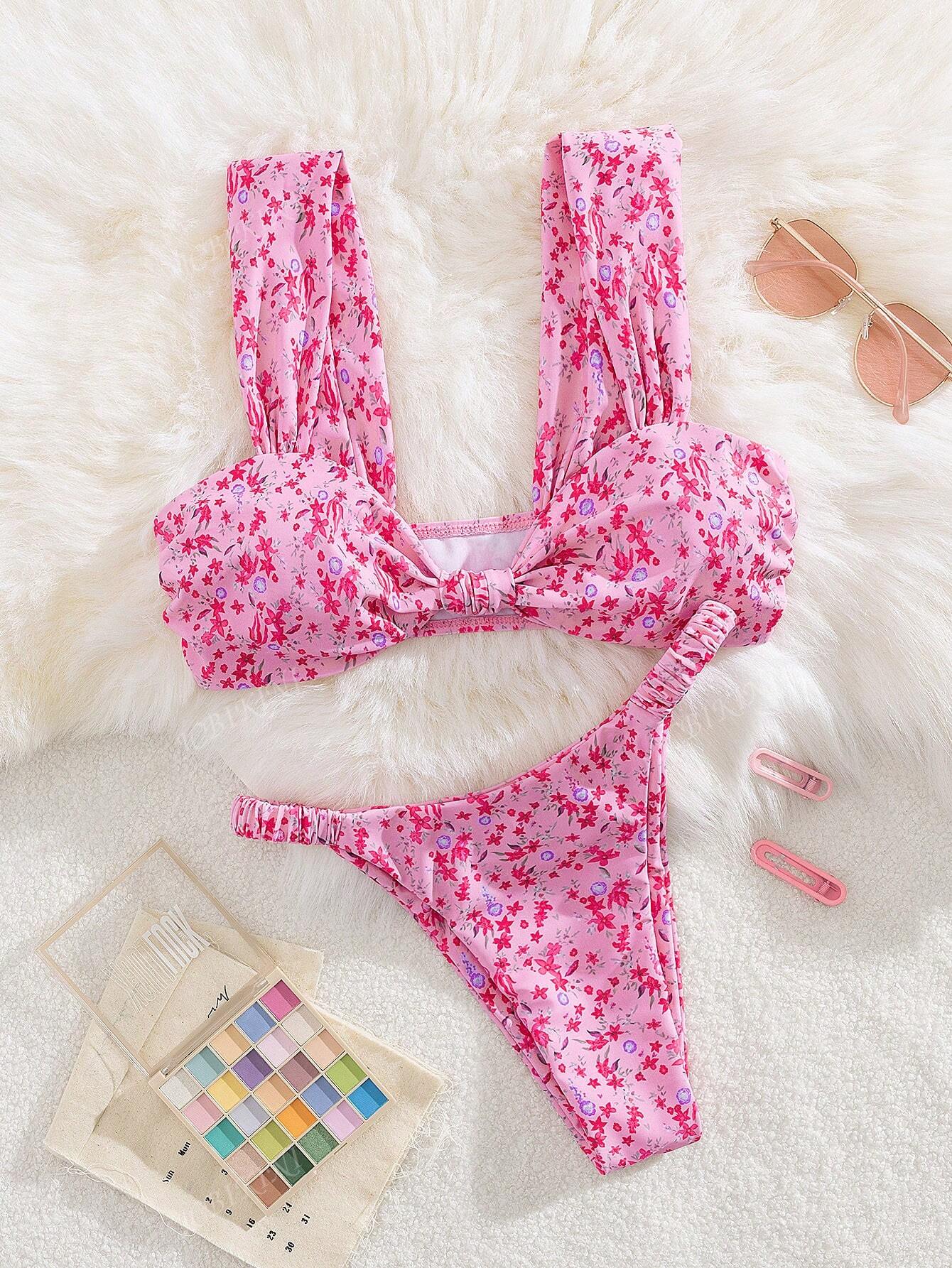 New Soft Fabric Ditsy Floral Thick Strap Elegant Sexy Party Bikini Set - Image 3