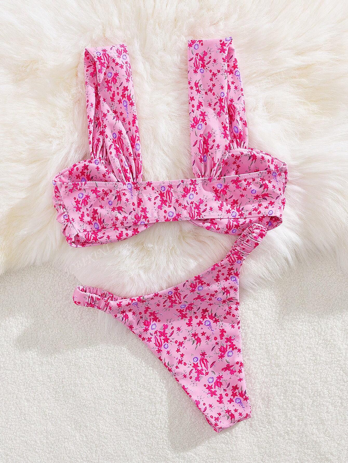 New Soft Fabric Ditsy Floral Thick Strap Elegant Sexy Party Bikini Set - Image 4
