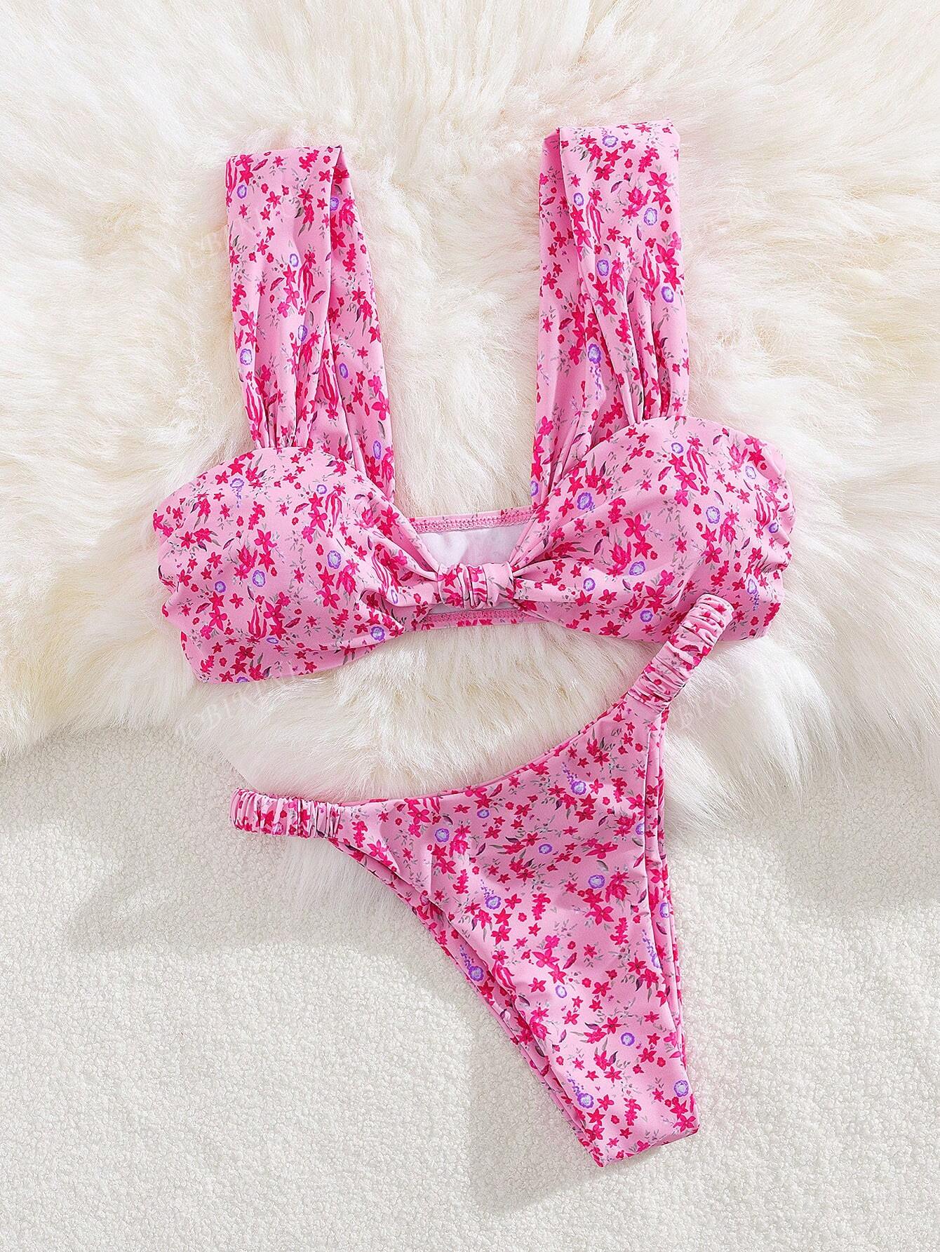 New Soft Fabric Ditsy Floral Thick Strap Elegant Sexy Party Bikini Set - Image 5