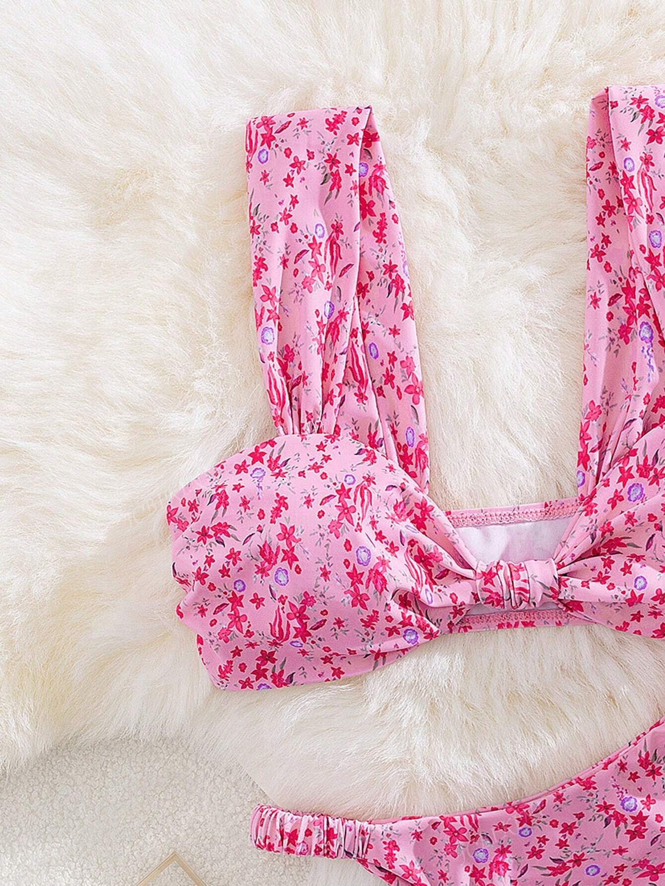 New Soft Fabric Ditsy Floral Thick Strap Elegant Sexy Party Bikini Set - Image 6