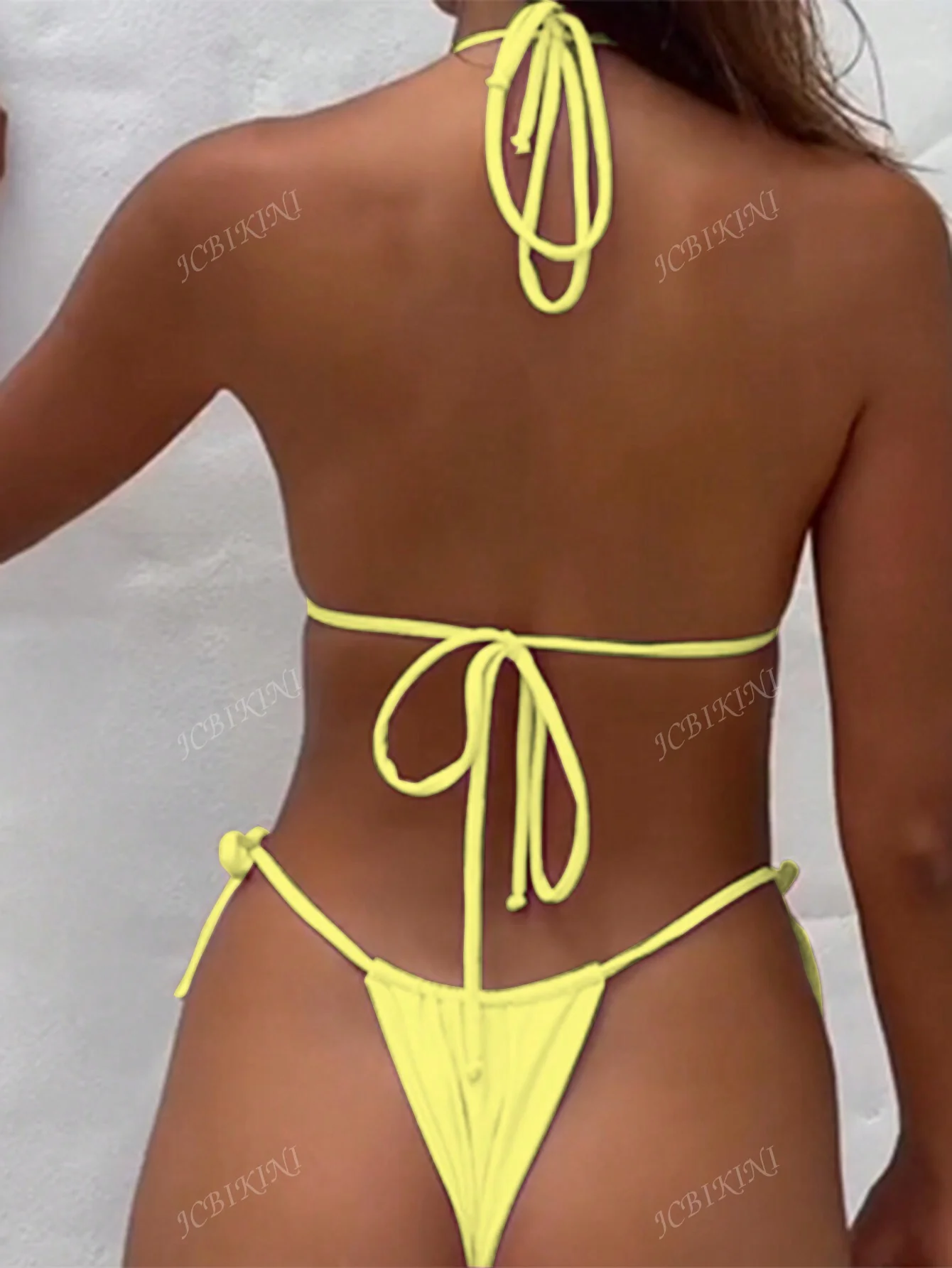 New Soft Solid Color Backless Tie-Up Bikini - Image 3