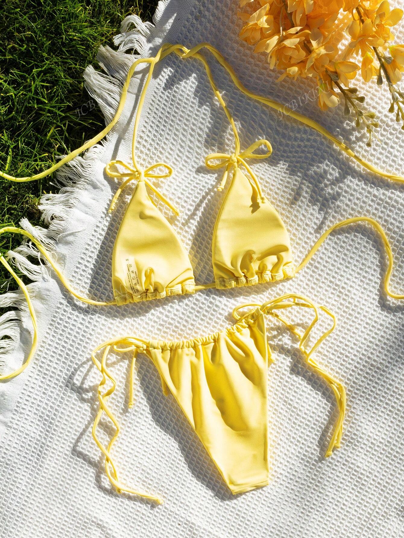 New Soft Solid Color Backless Tie-Up Bikini - Image 5