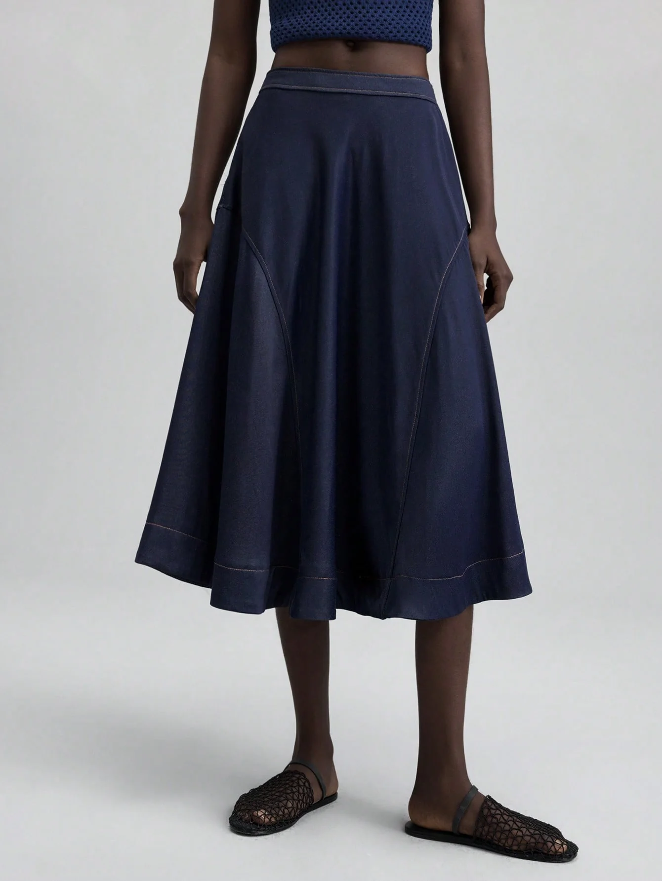 Ontre 2025 Summer Women's Solid Color Pocket Mid-Length Skirt - Image 4
