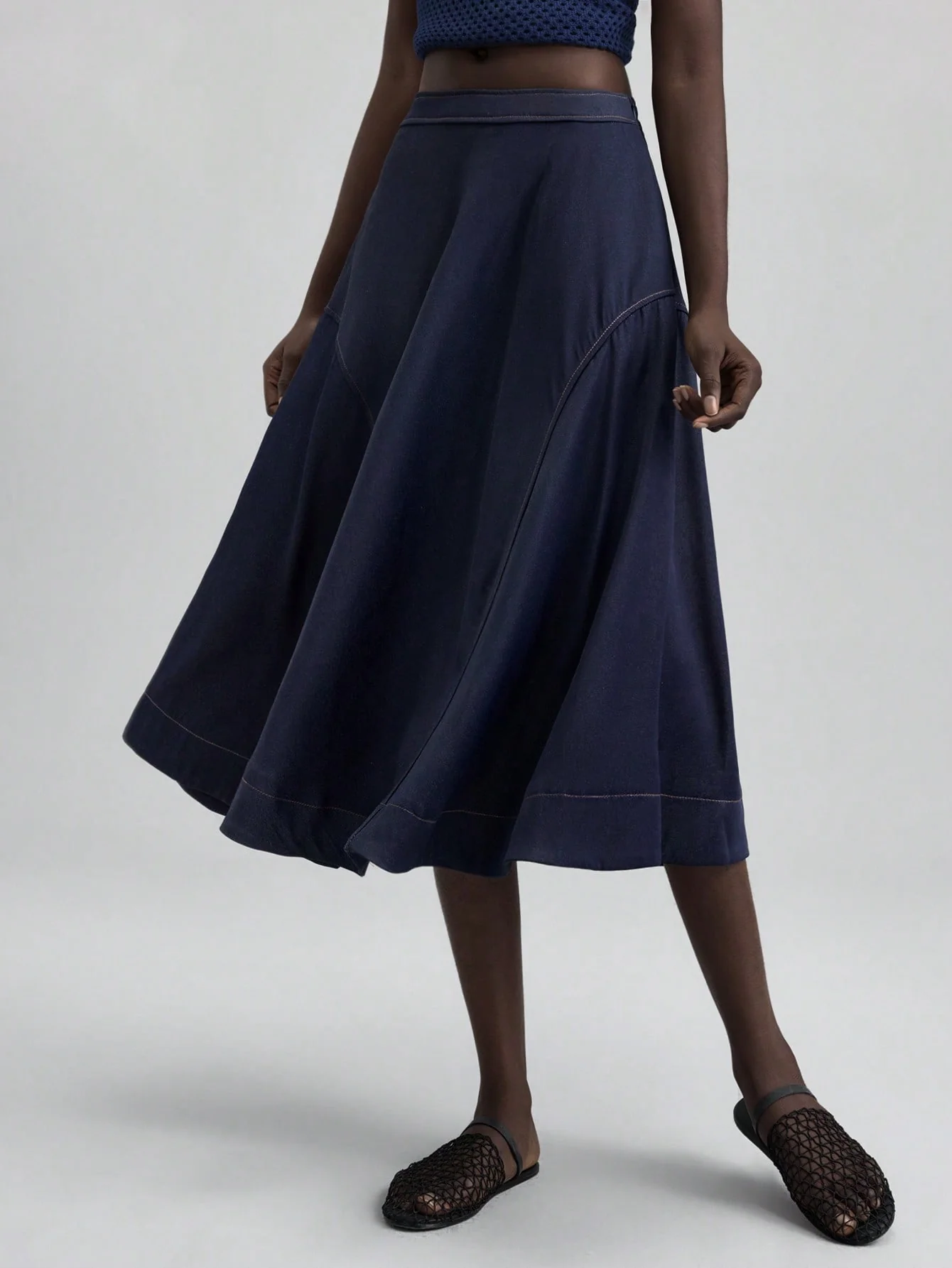 Ontre 2025 Summer Women's Solid Color Pocket Mid-Length Skirt - Image 5