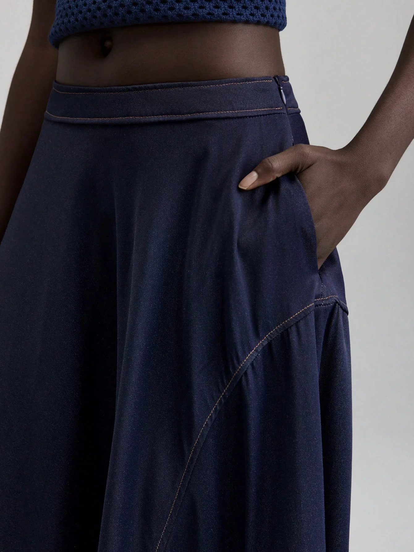 Ontre 2025 Summer Women's Solid Color Pocket Mid-Length Skirt - Image 6