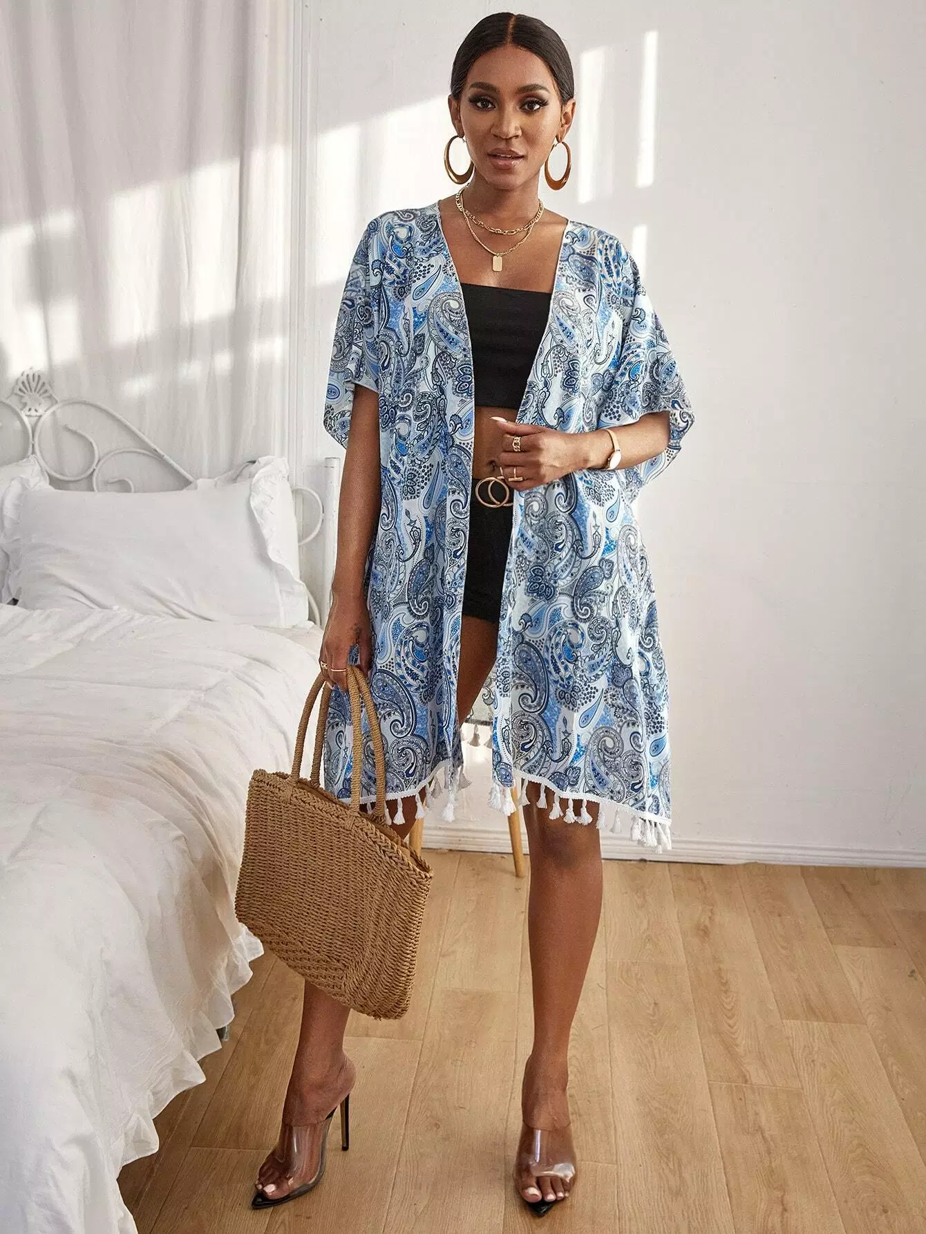 Paisley Print Tassel Kimono - Image 4