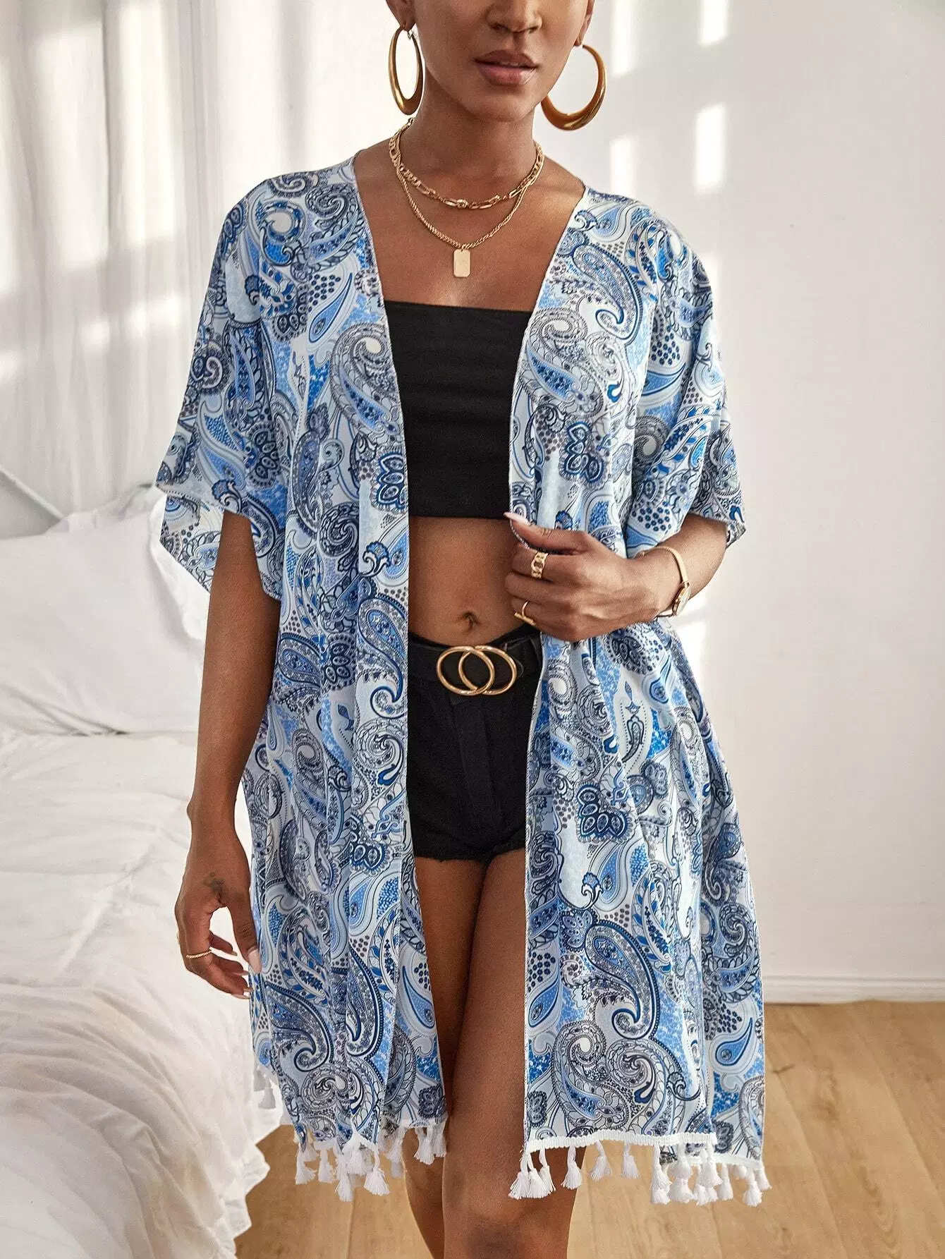 Paisley Print Tassel Kimono - Image 5