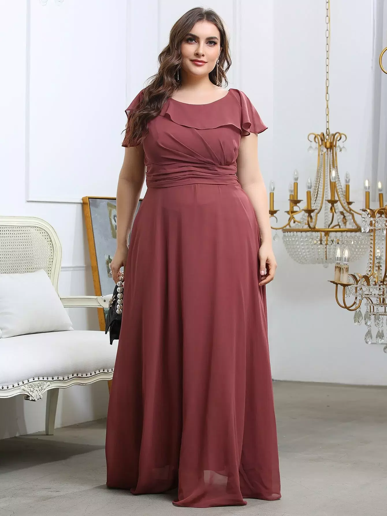 Plus Ruffle Ruched Chiffon Maxi Dress - Image 4
