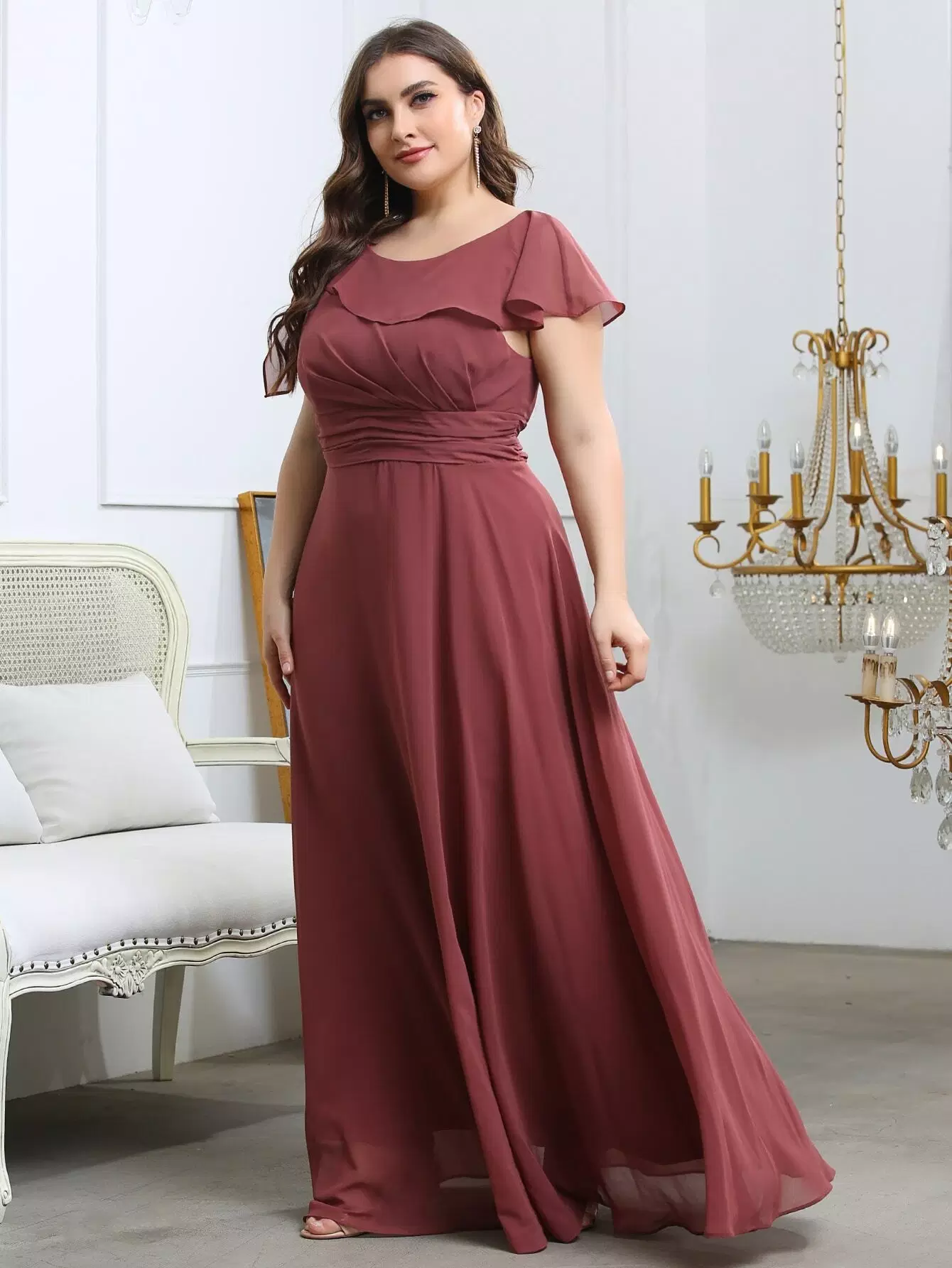 Plus Ruffle Ruched Chiffon Maxi Dress - Image 5