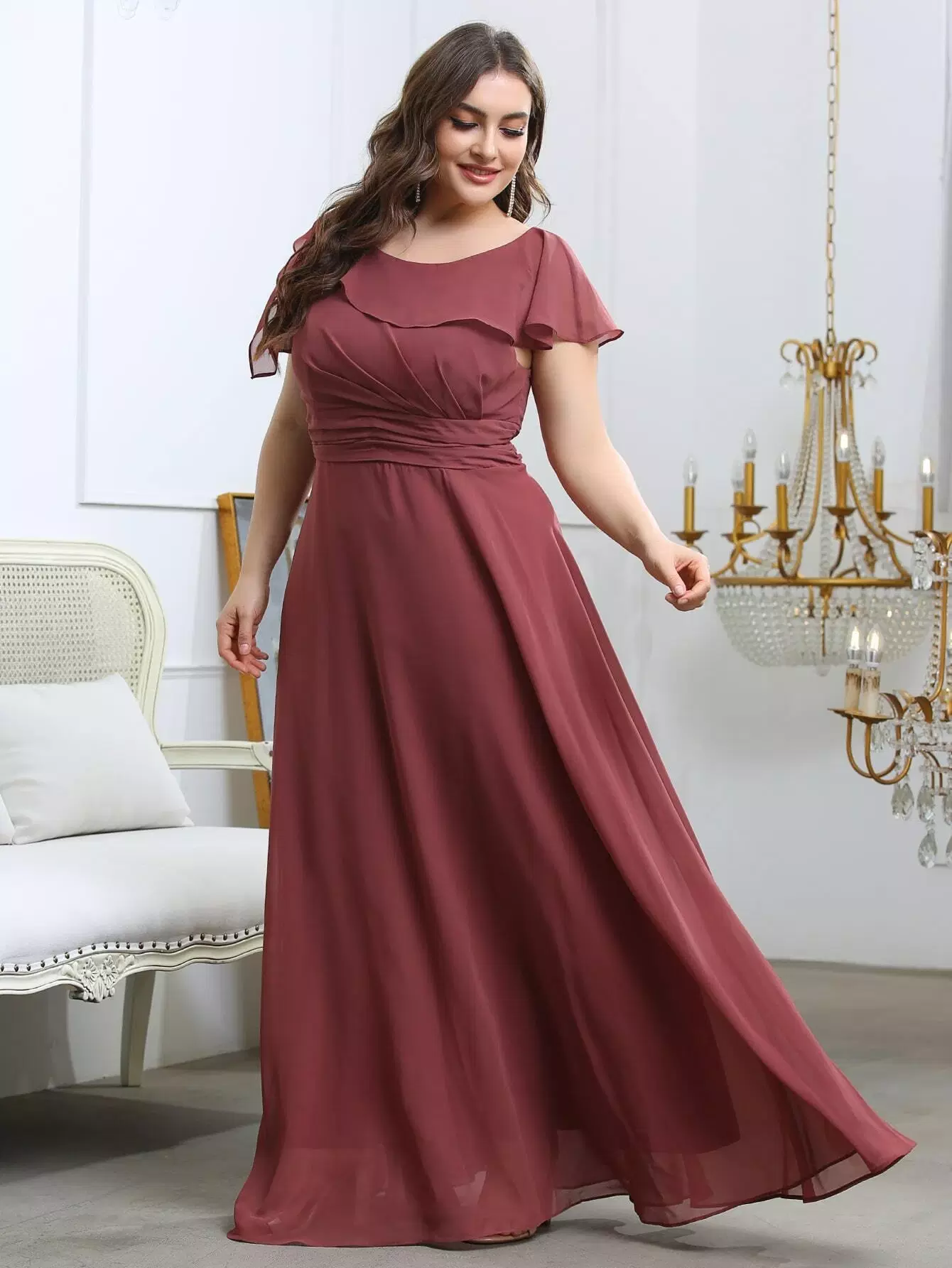 Plus Ruffle Ruched Chiffon Maxi Dress - Image 6