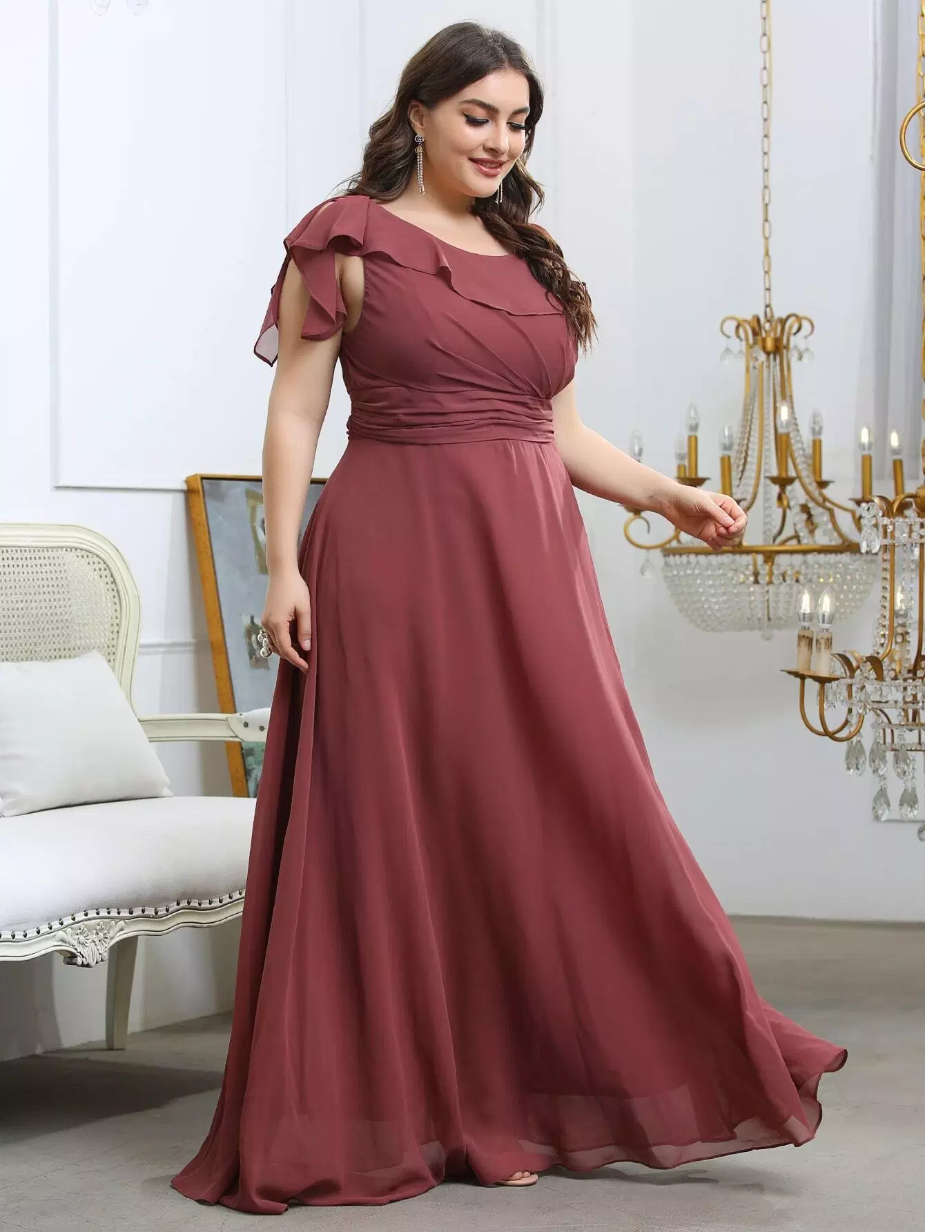 Plus Ruffle Ruched Chiffon Maxi Dress - Image 7