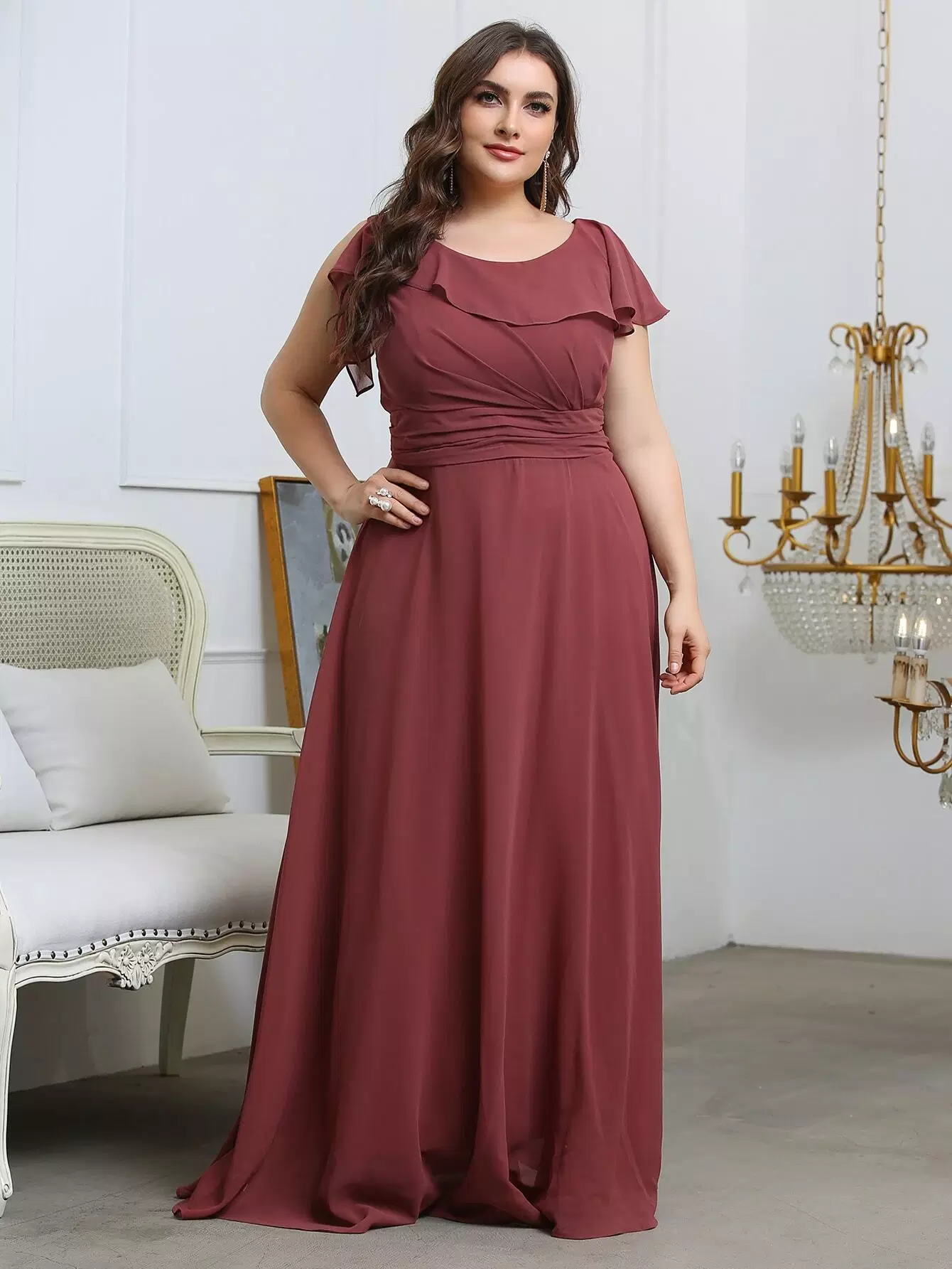 Plus Ruffle Ruched Chiffon Maxi Dress - Image 8