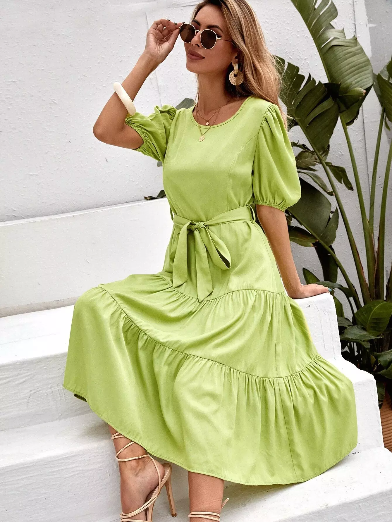 Puff Sleeve Puff Sleeve  Dress Without Belt - Image 3