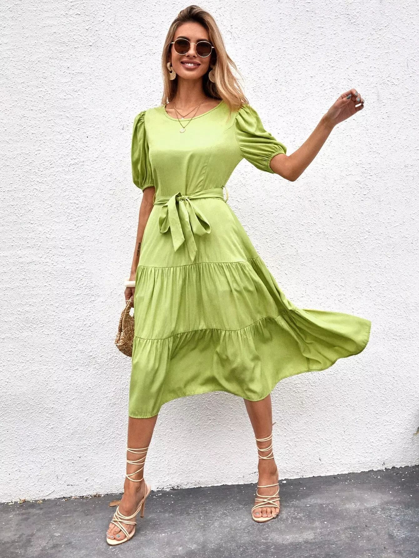 Puff Sleeve Puff Sleeve  Dress Without Belt - Image 4