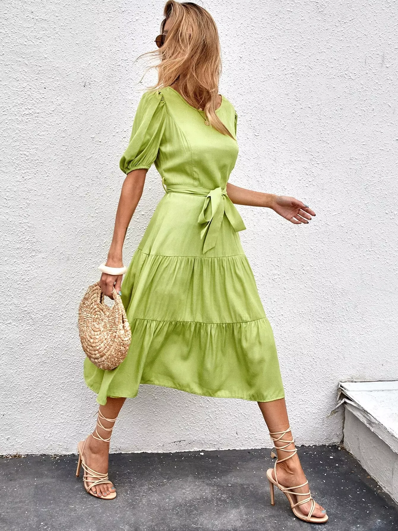 Puff Sleeve Puff Sleeve  Dress Without Belt - Image 5