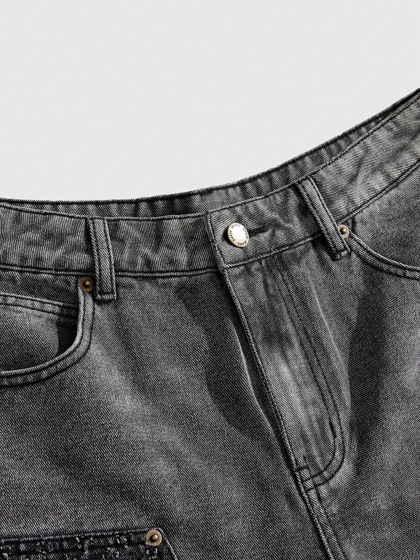ROMWE MEN Grunge Punk Men's Color Block Washed Denim Shorts For Summer - Image 4