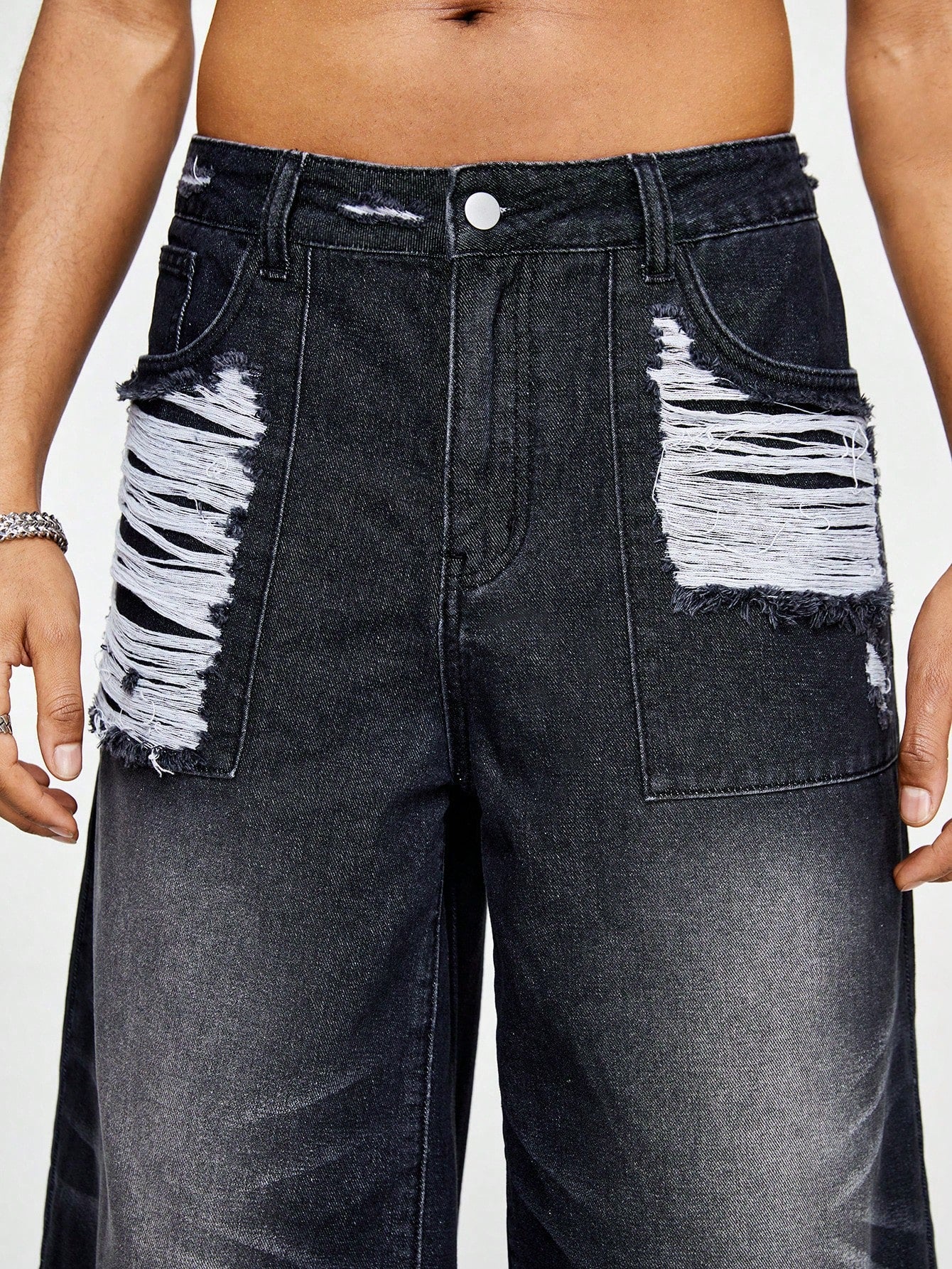 ROMWE MEN Street Life Men'S Distressed Loose Fit Capri Jeans - Image 4
