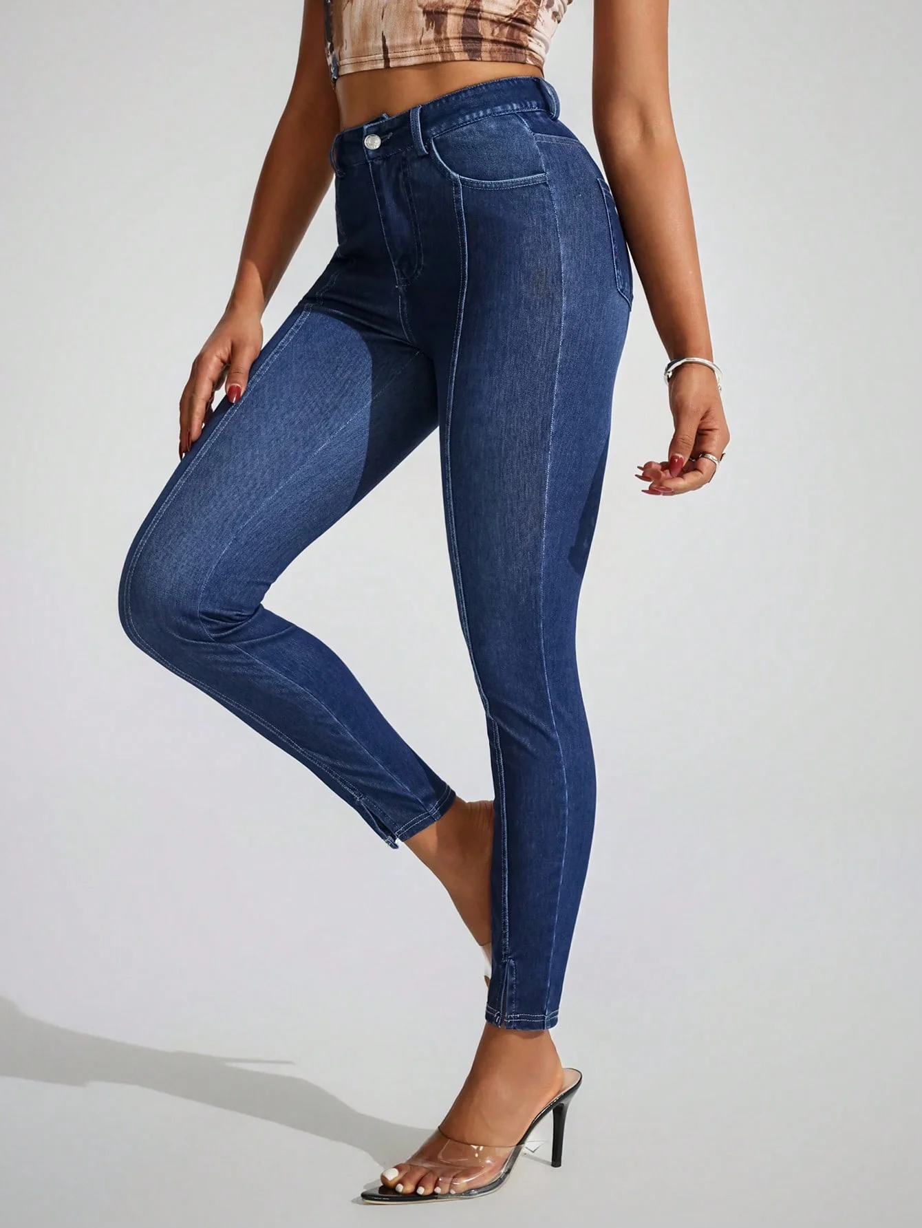 SHEIN Essnce Women's Pocketed Skinny Casual Versatile Denim Jeans - Image 5