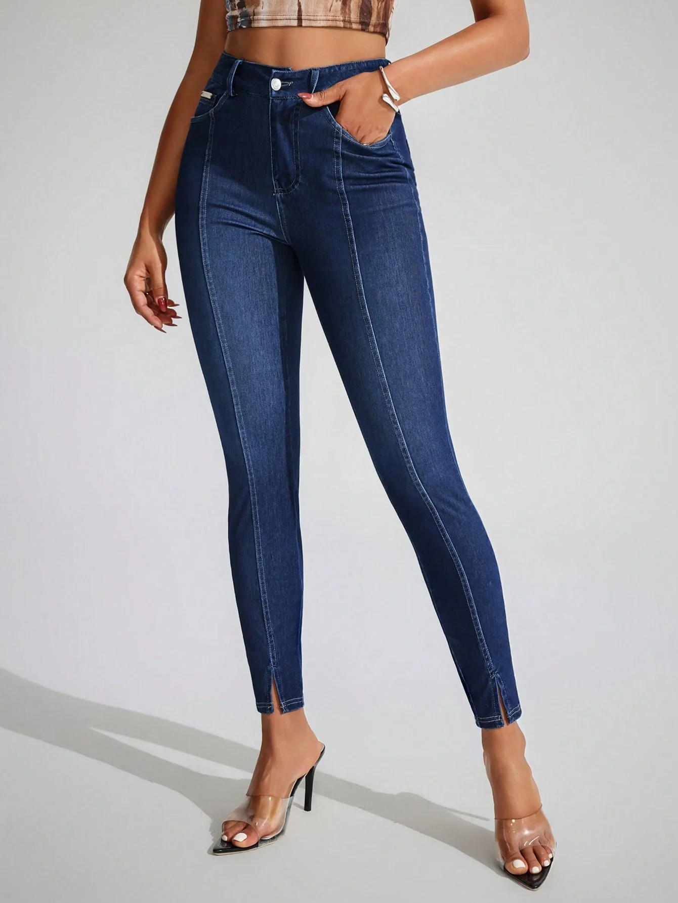 SHEIN Essnce Women's Pocketed Skinny Casual Versatile Denim Jeans - Image 7