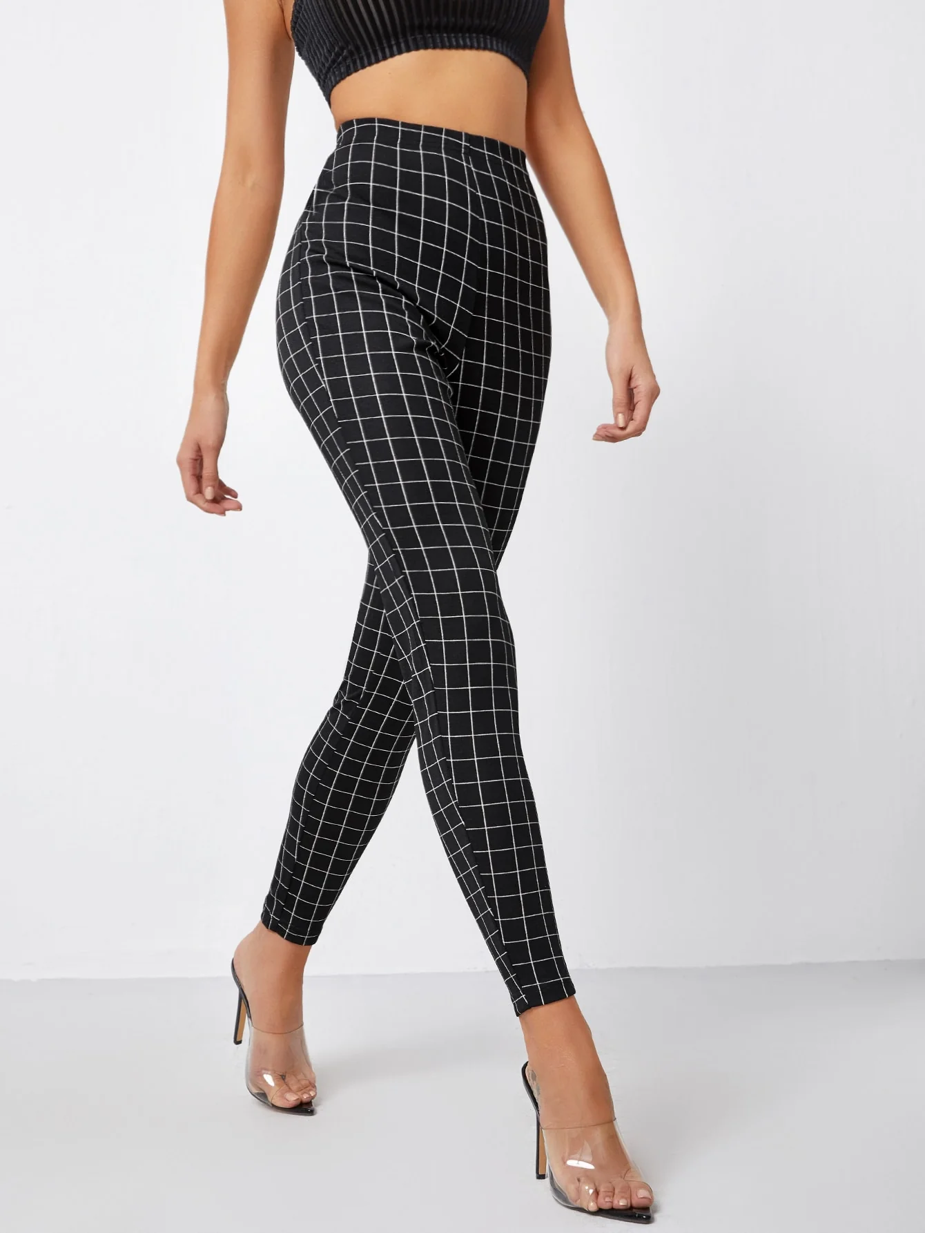 SHEIN Privأ© High Waist Grid Skinny Leggings - Image 3