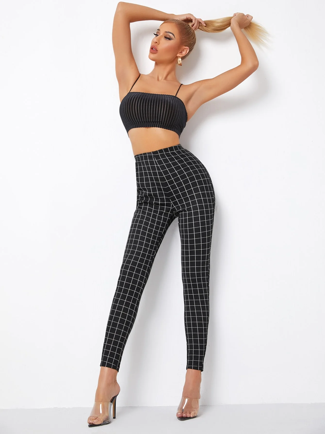 SHEIN Privأ© High Waist Grid Skinny Leggings - Image 4