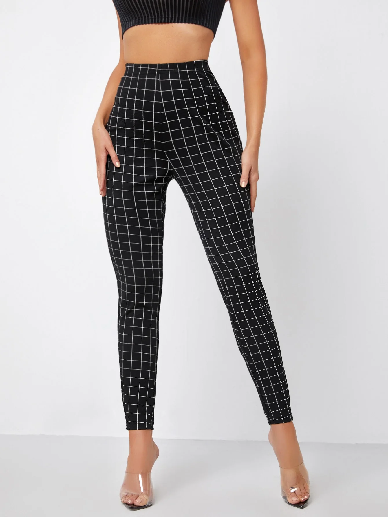 SHEIN Privأ© High Waist Grid Skinny Leggings - Image 5