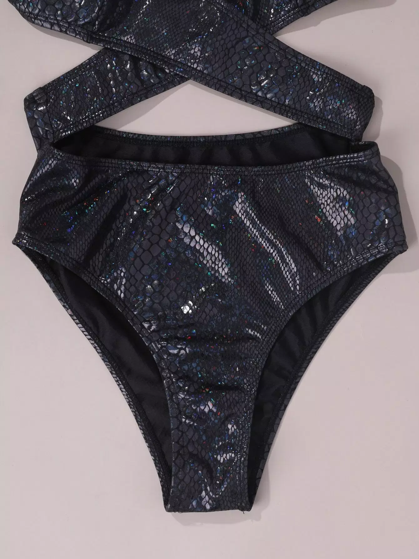 Snakeskin Metallic Cross Front One Piece Swimsuit - Image 4