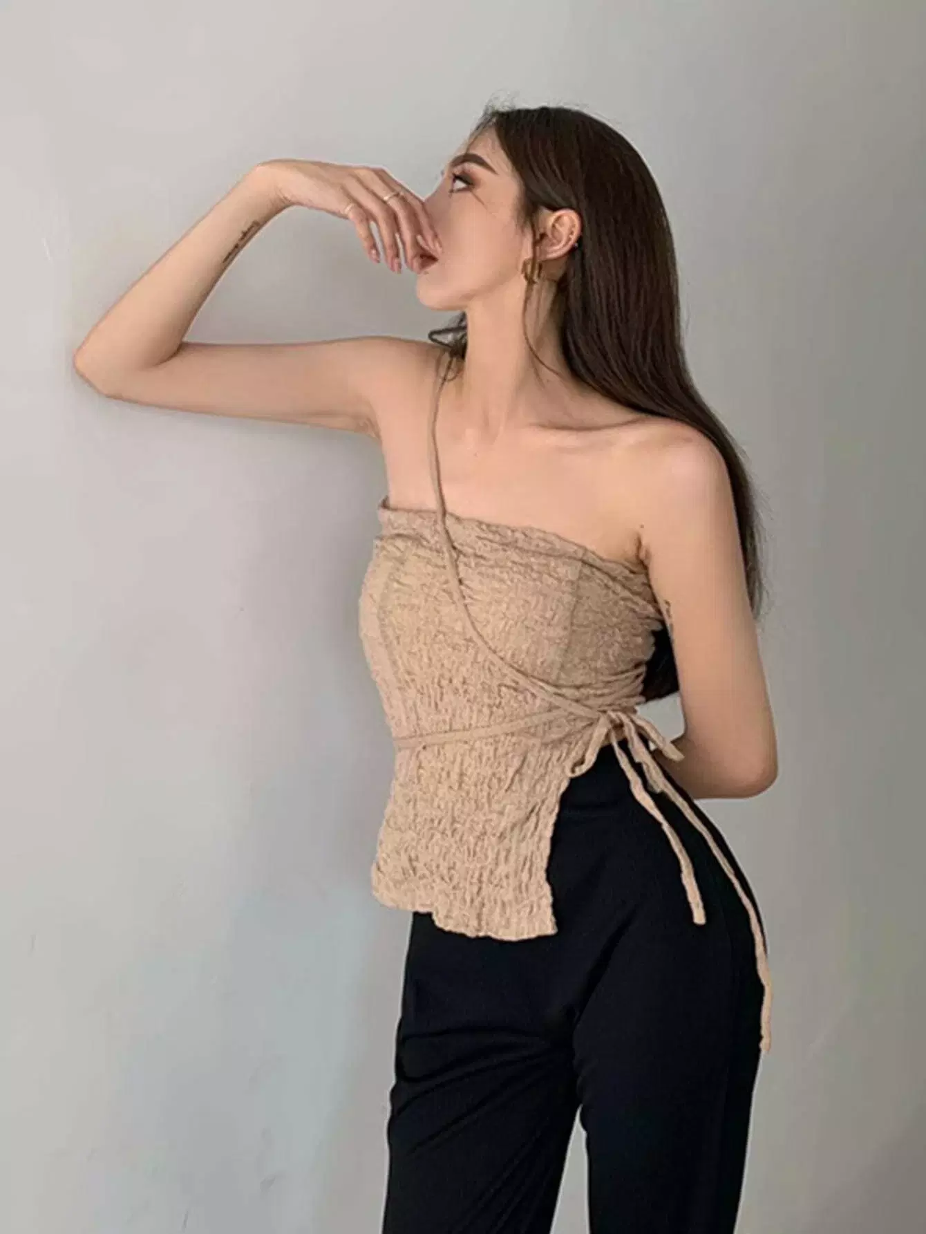 Solid Slit Hem Strappy Top - Image 3