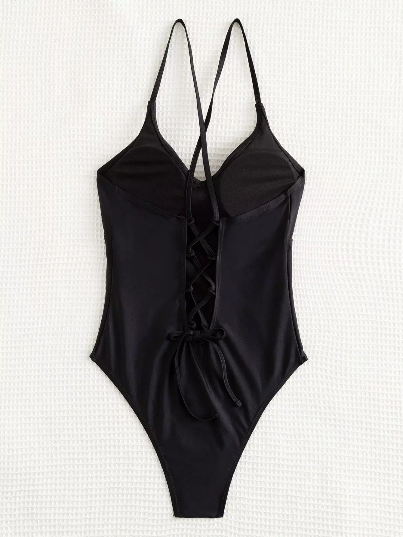 Solid V Neck One Piece Swimsuit - Image 3