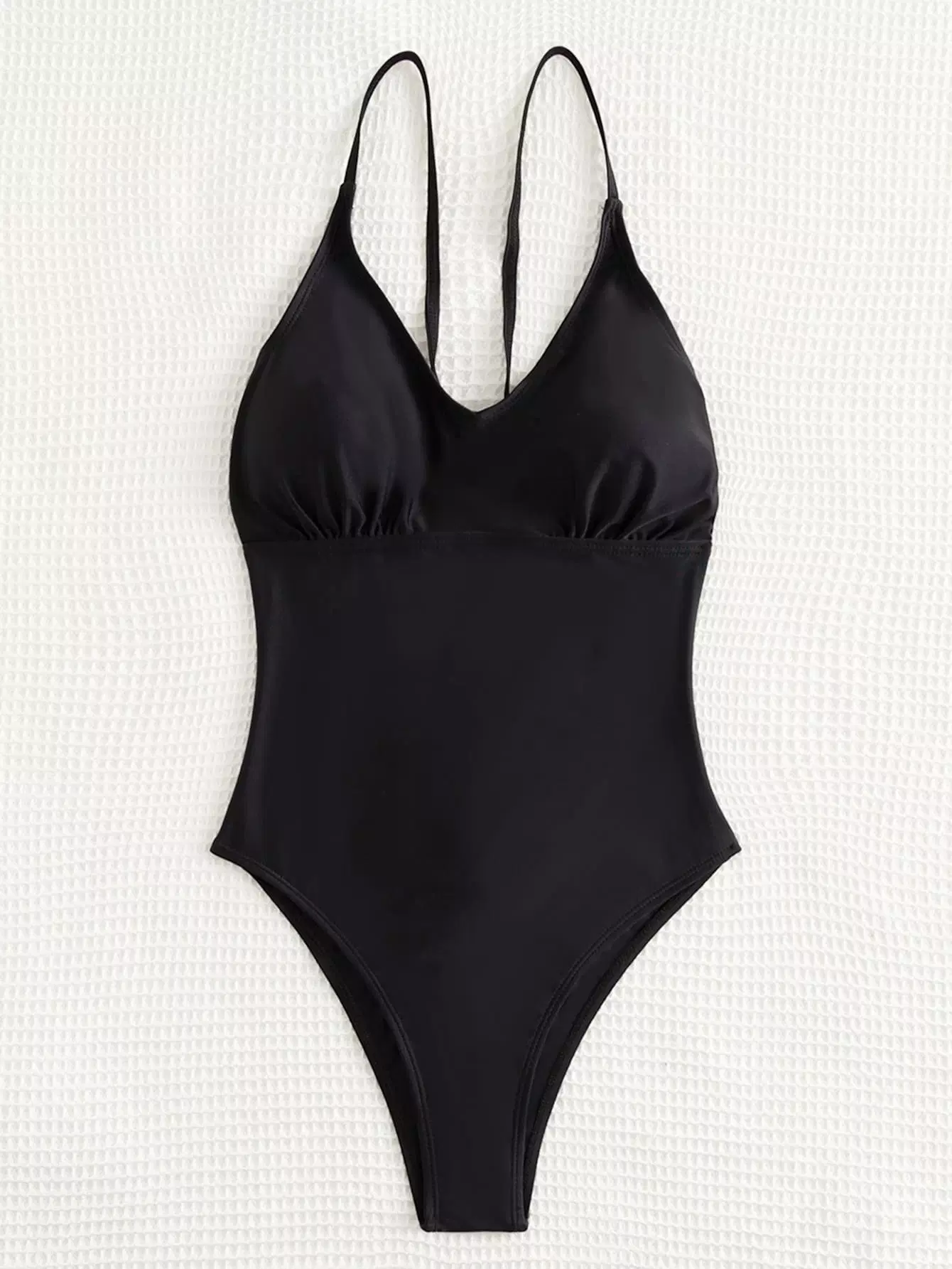 Solid V Neck One Piece Swimsuit - Image 4