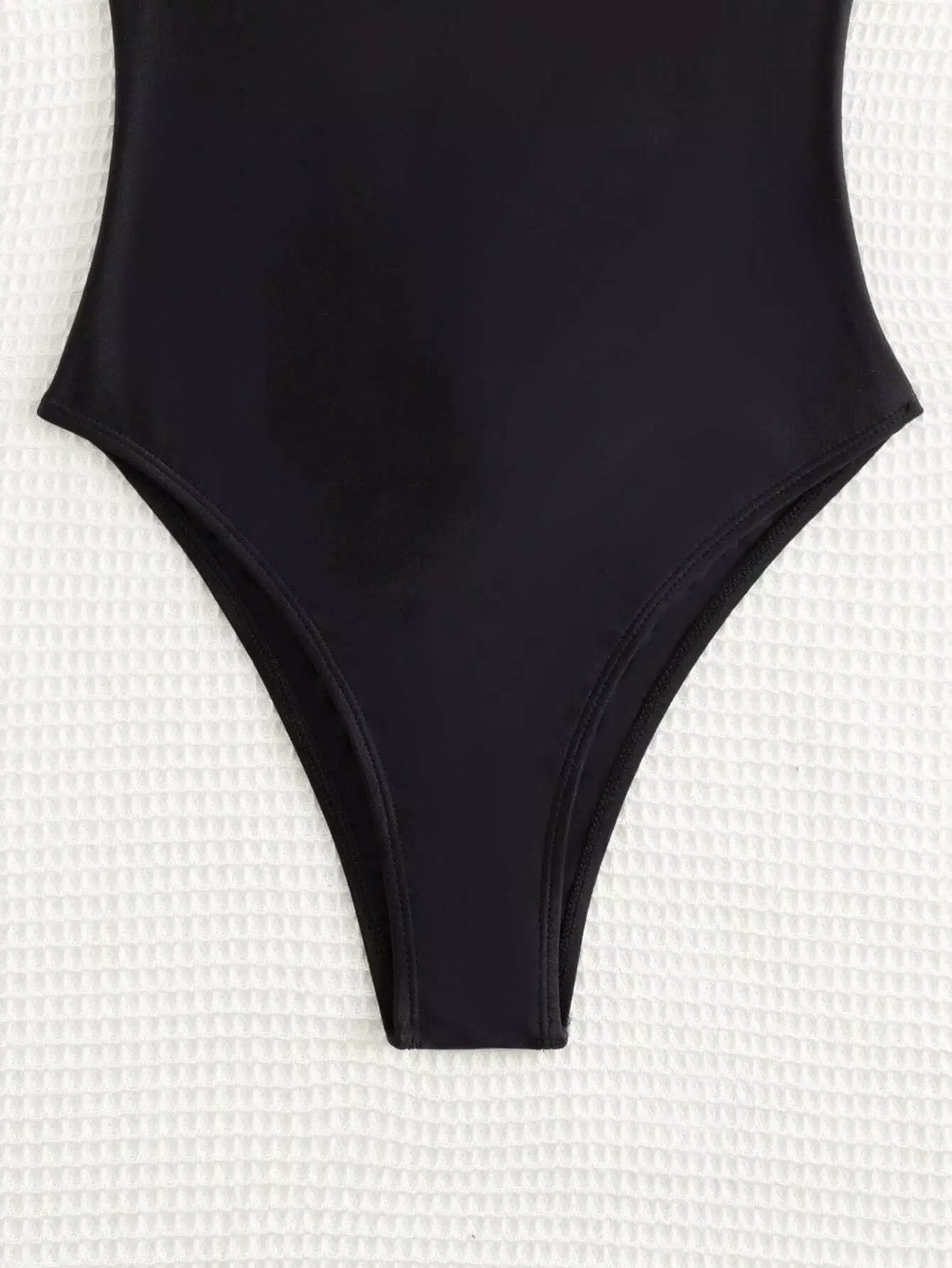 Solid V Neck One Piece Swimsuit - Image 5