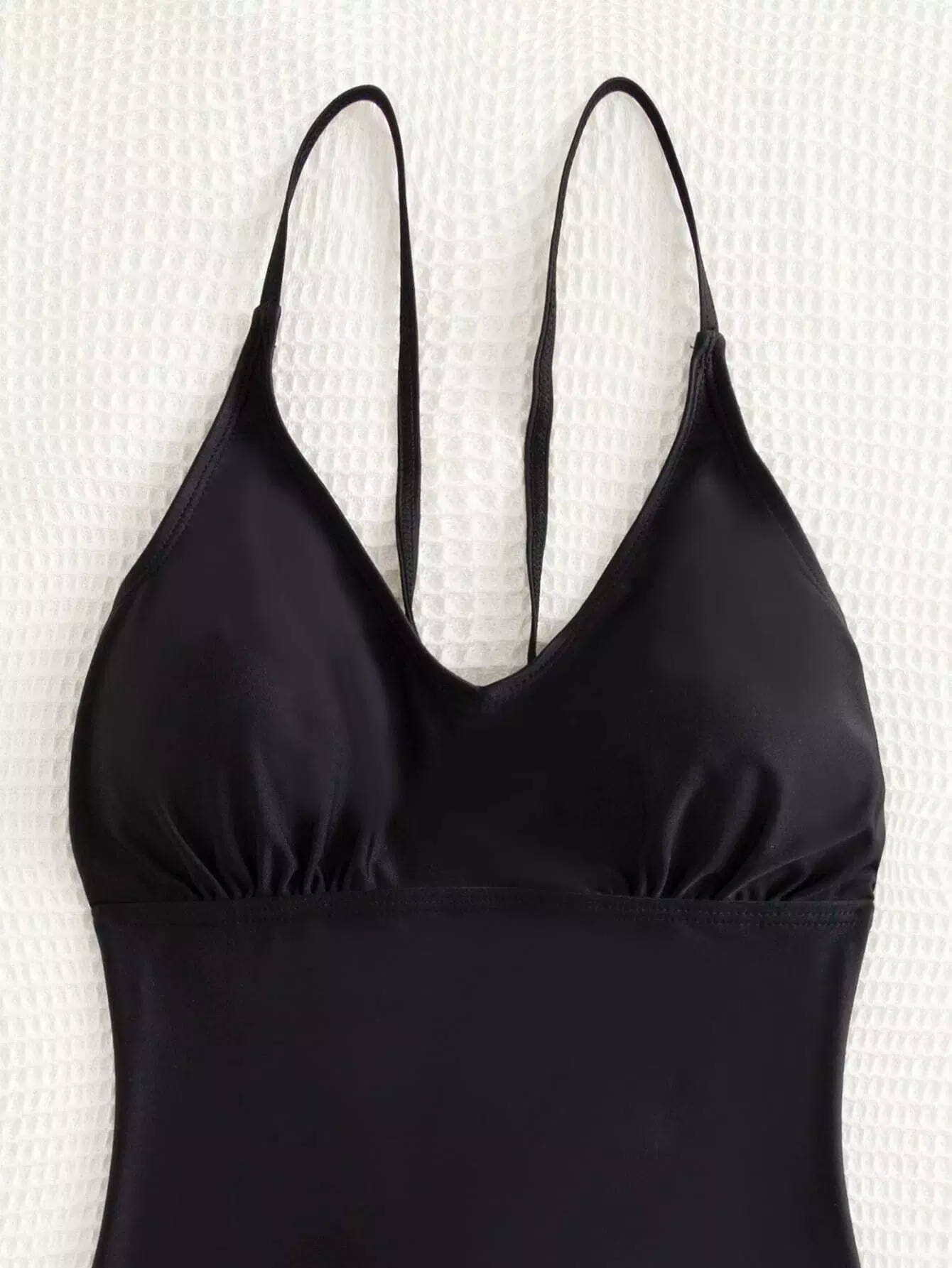 Solid V Neck One Piece Swimsuit - Image 6