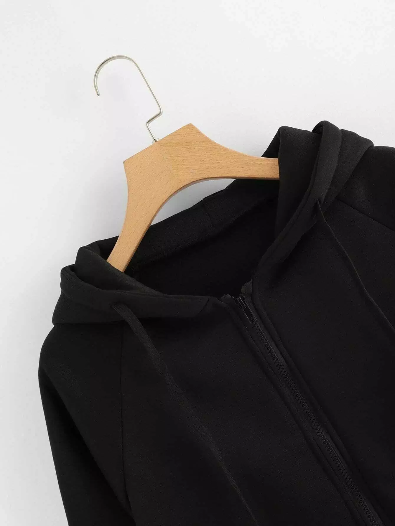 Solid Zip-Up Drawstring Hoodie - Image 4