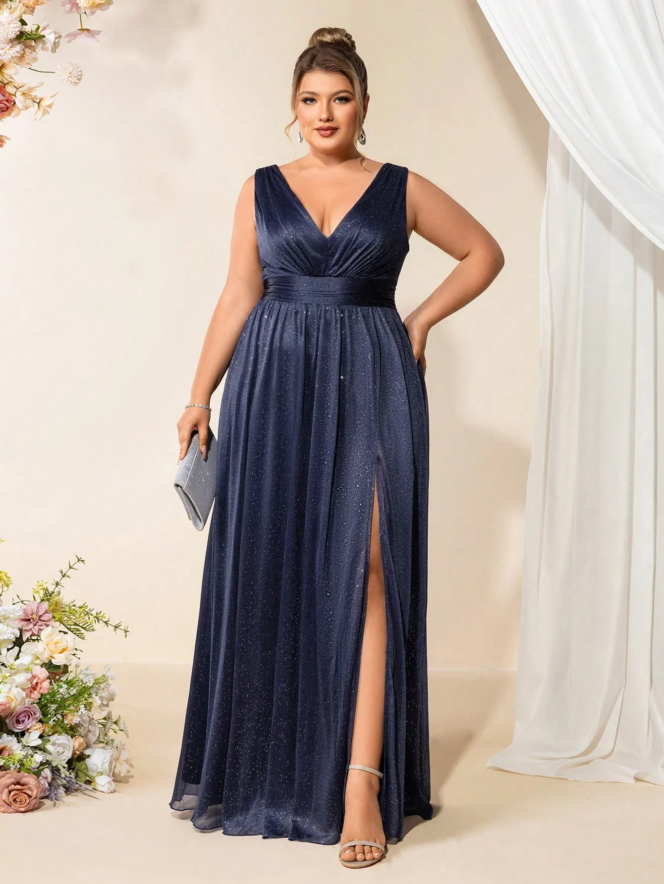 Summer Plus Size Elegant Chiffon V Neck Sleeveless Bridesmaid Dresses For Women - Image 6