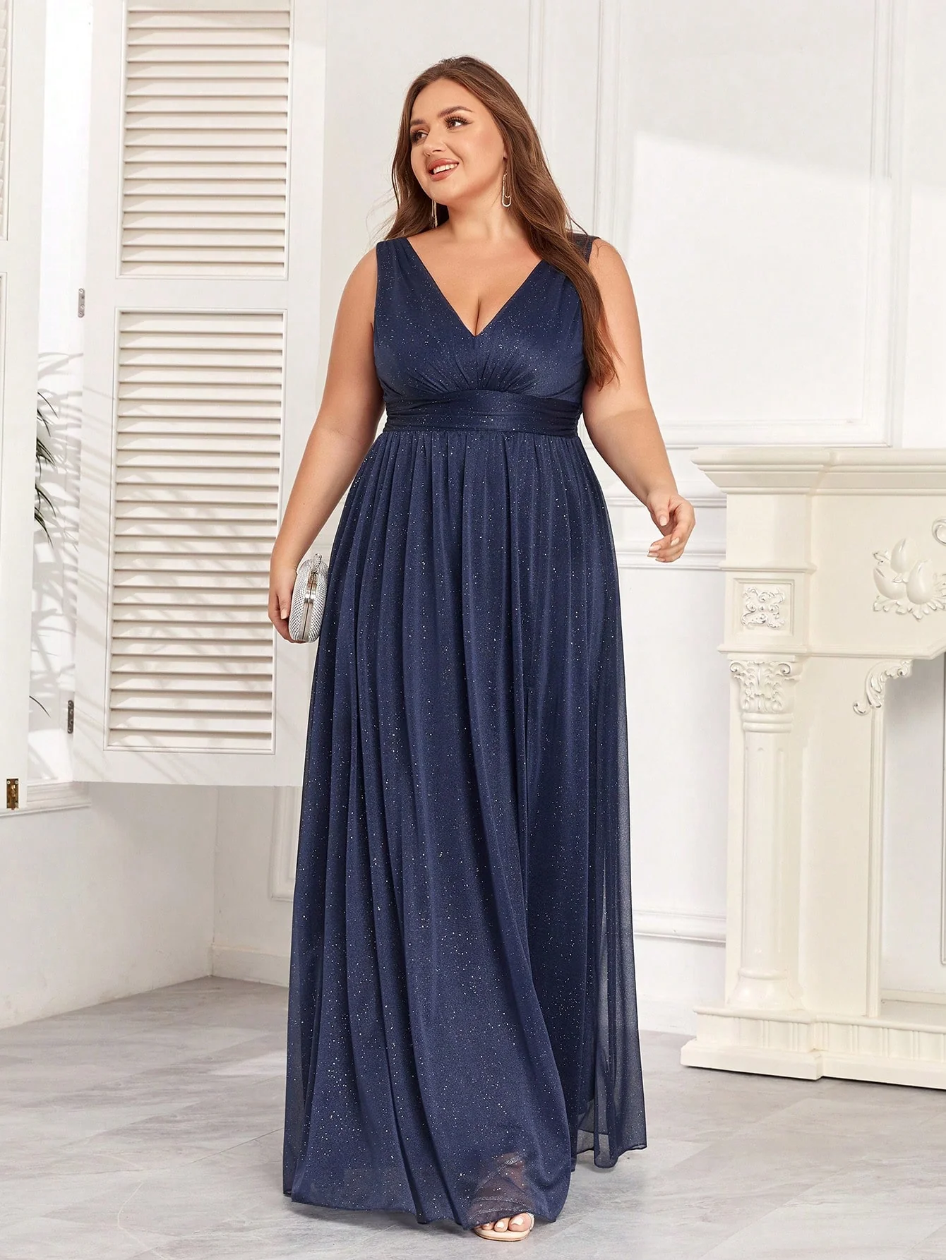 Summer Plus Size Elegant Chiffon V Neck Sleeveless Bridesmaid Dresses For Women - Image 7