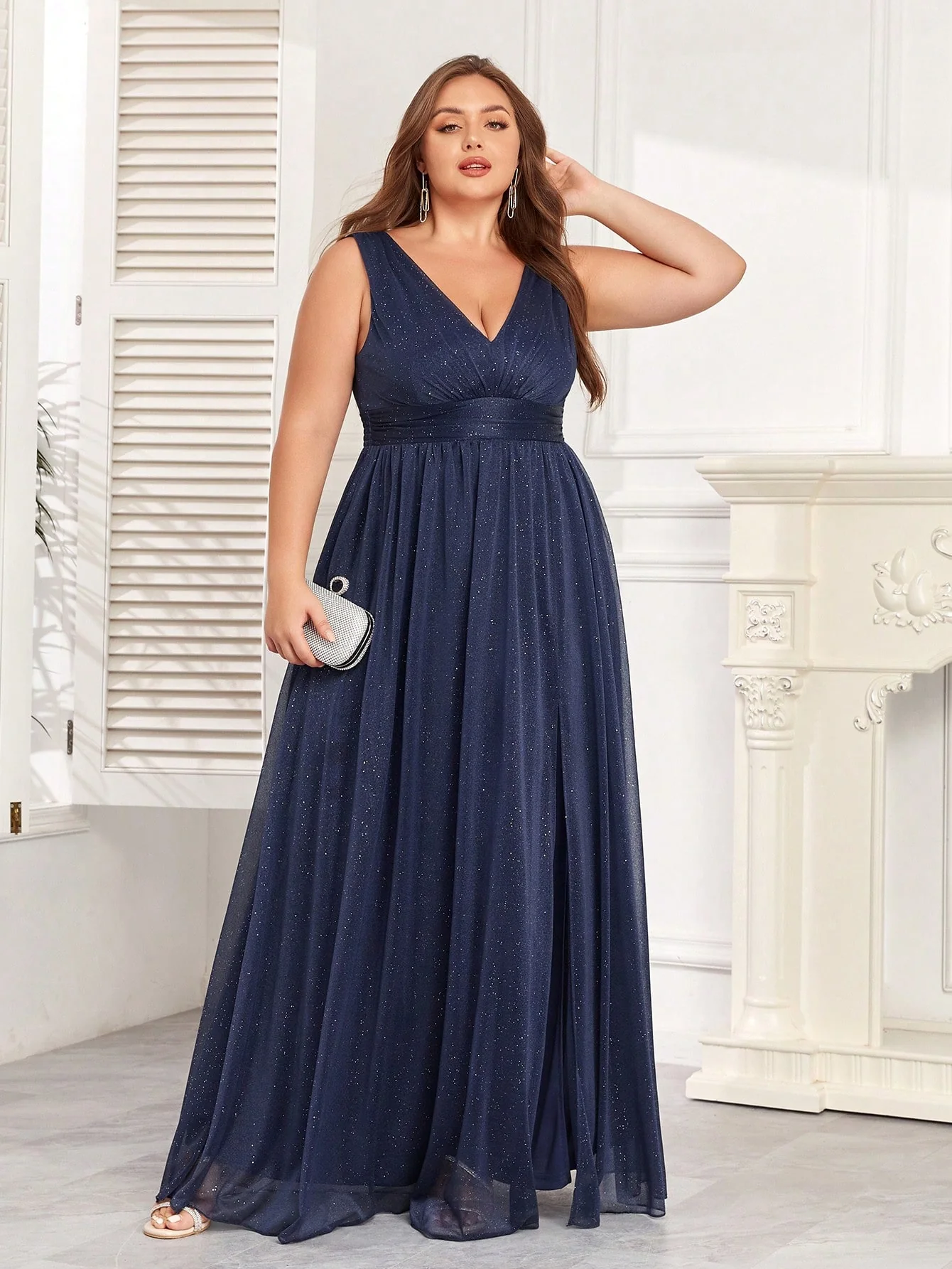 Summer Plus Size Elegant Chiffon V Neck Sleeveless Bridesmaid Dresses For Women - Image 8
