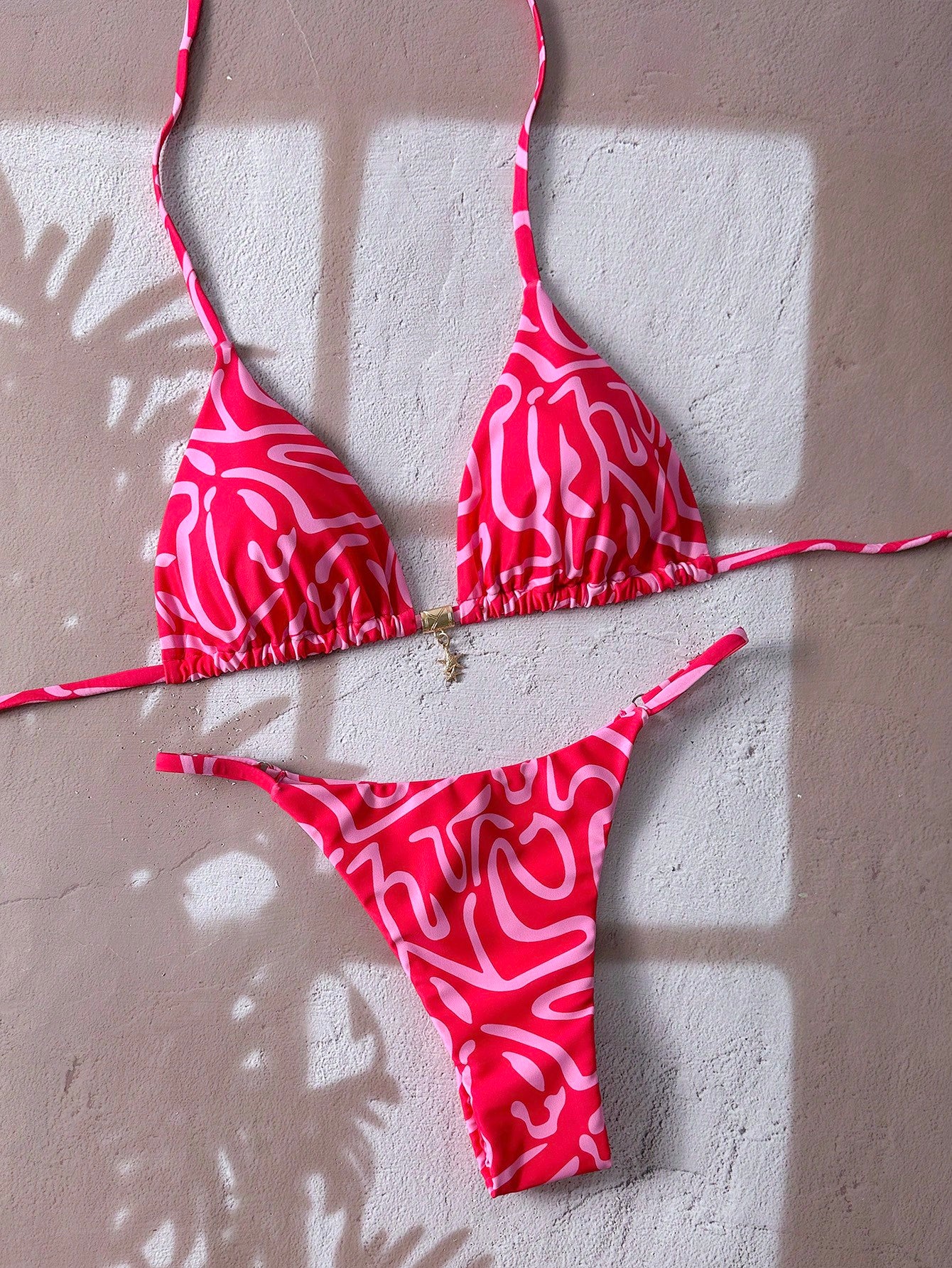 Swim Mod Women's Random Printed Metal Decor Halter Bikini Set - Image 3
