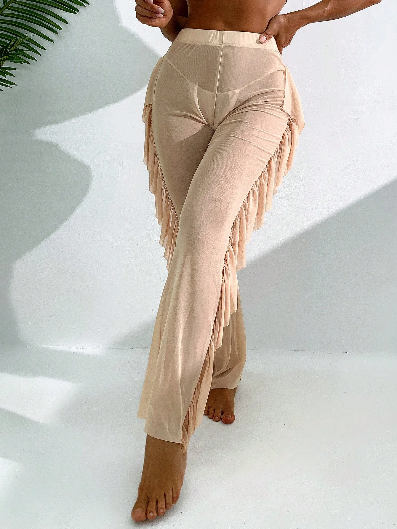 Swim Women's Vacation Solid Color Ruffle Hem Cover Up Pants - Image 3