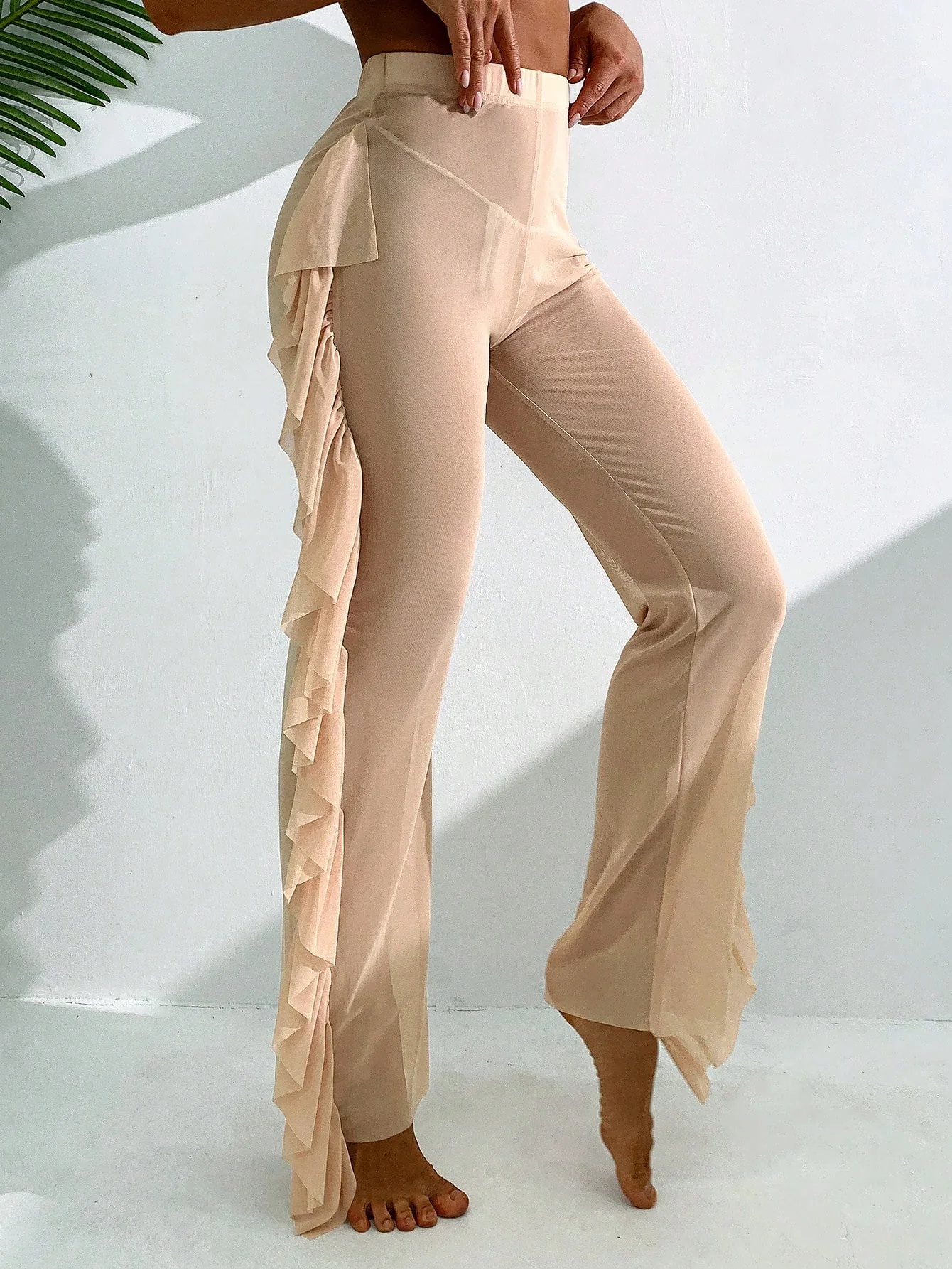 Swim Women's Vacation Solid Color Ruffle Hem Cover Up Pants - Image 4