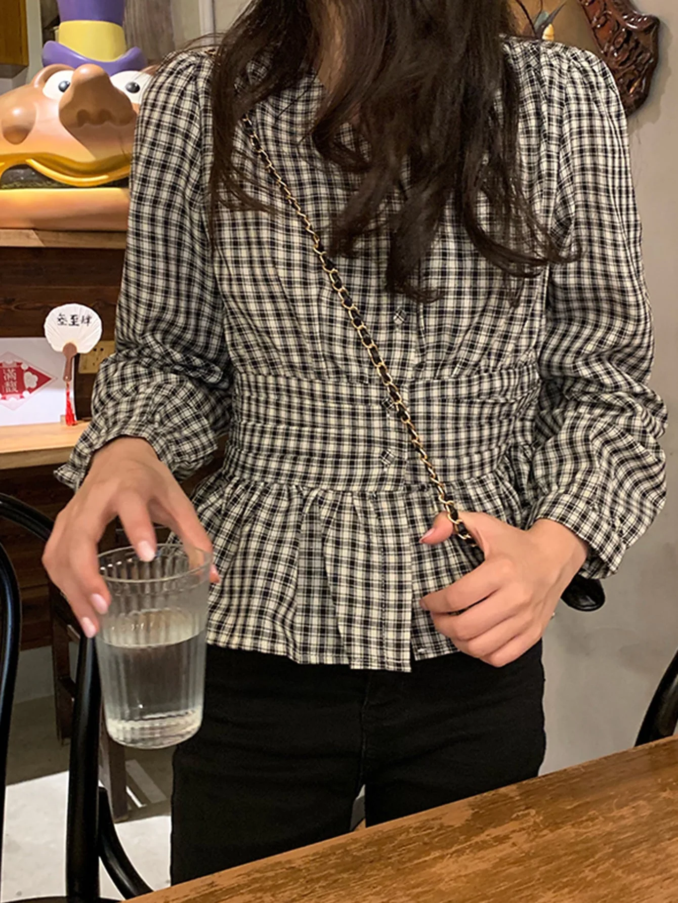 Tartan Ruffle Hem Blouse - Image 3