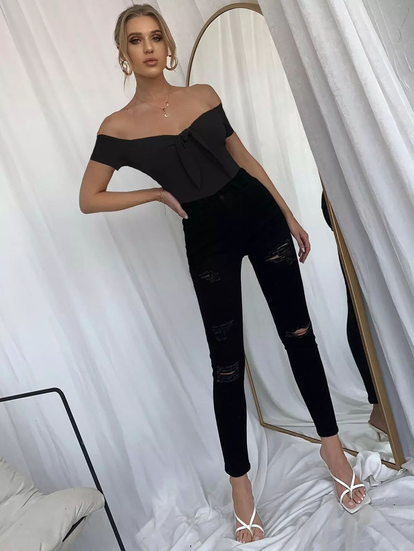 Tie Front Bardot Tee - Image 5