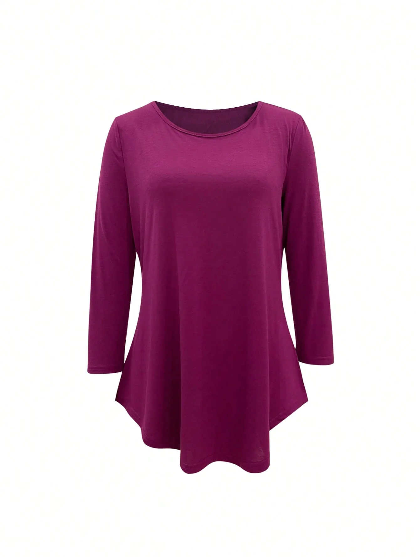 Women's Casual Solid Color Curved Hem T-Shirt - Image 3