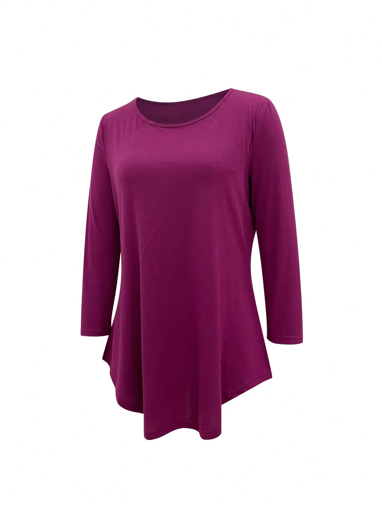 Women's Casual Solid Color Curved Hem T-Shirt - Image 4